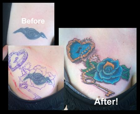 Tattoos - Rose and Locket Feminine Coverup Tattoo - 119150